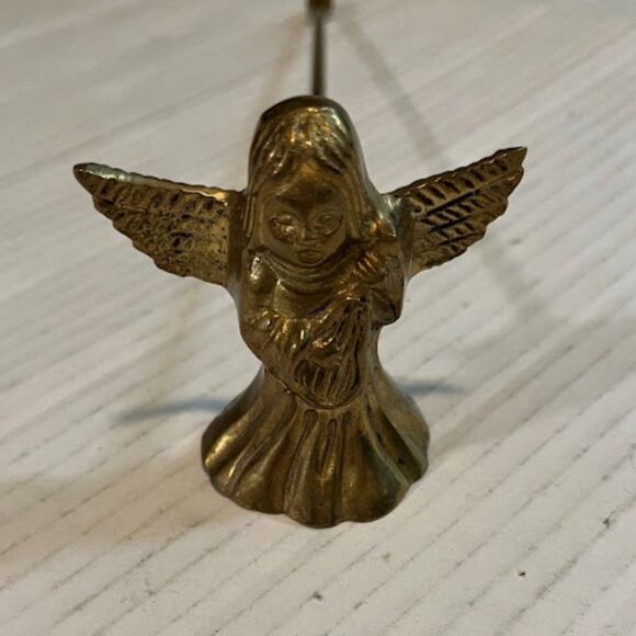 Brass Angel Candle Snuffer Gold Tone Lyre Harp Winged Cherub Vintage Decor - Picture 1 of 6